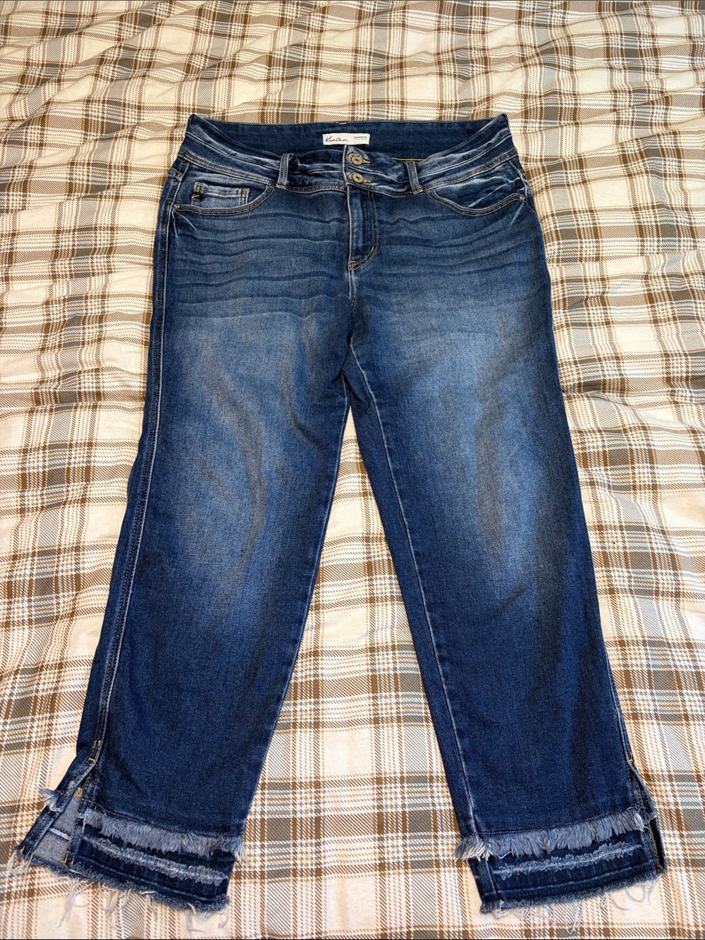 KanCan Dark Blue Cropped Frayed Hem Jeans
